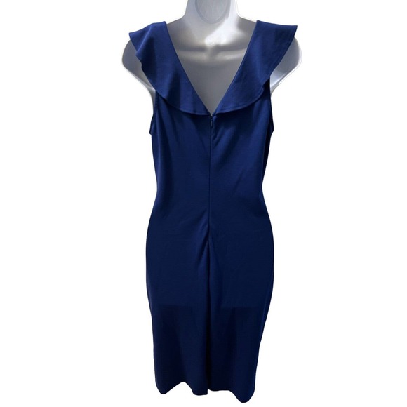 Super Foxx Cobalt Blue Deep-V Ruffled Collar Stretchy Sleeveless Dress - Medium - Picture 4 of 7